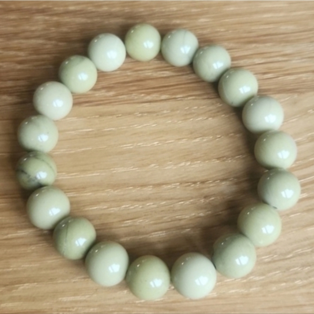 Green Matcha Jasper & Blue Angelite Beads Stretch Bracelet Set, Handcrafted - Picture 5 of 13